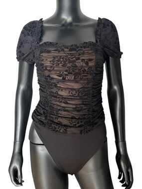 Majorelle Whimsygoth Floral Bodysuit Black Mesh